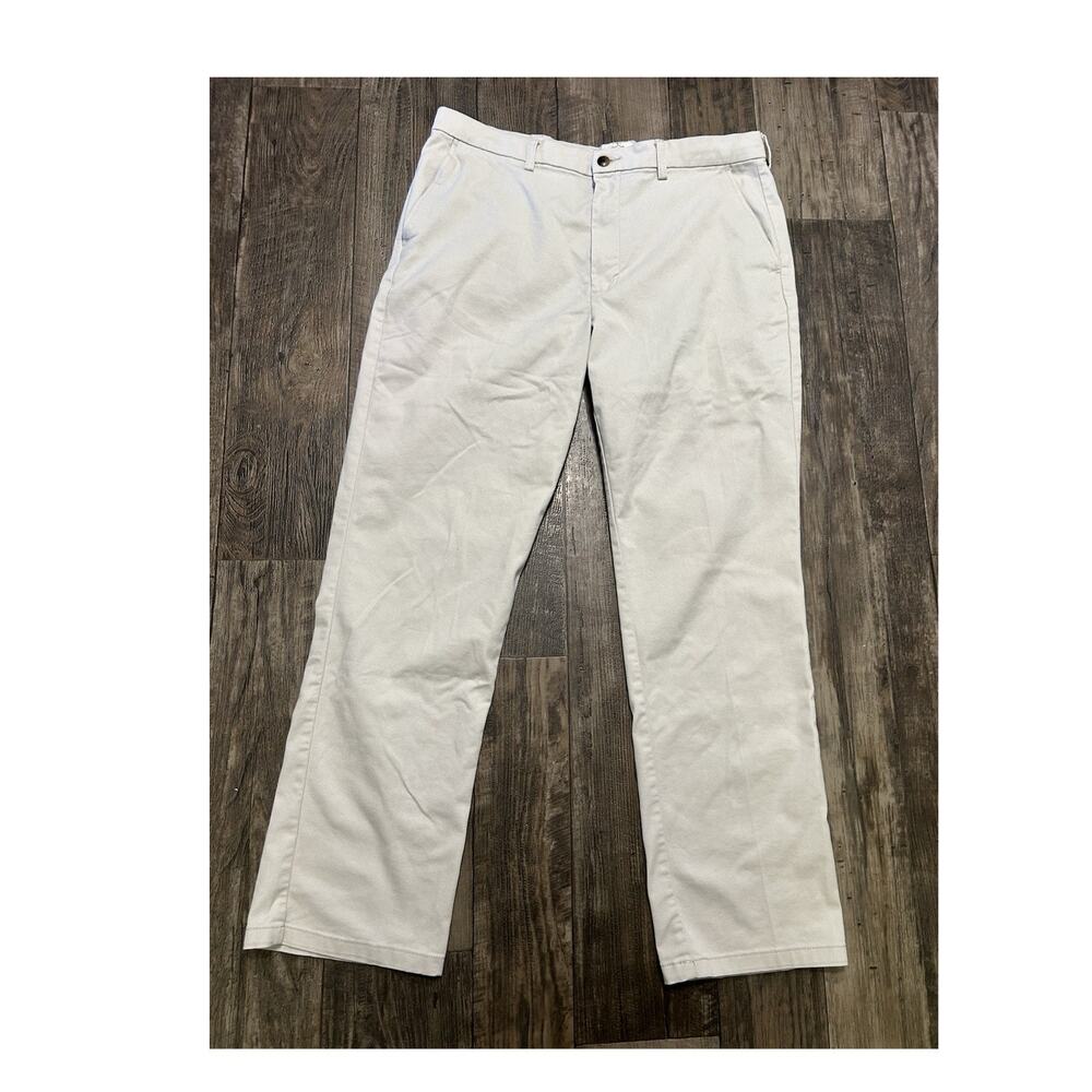 St John's Bay Easy Care Beige Twill Chino Pants 38 Classic Fit Straight Flat